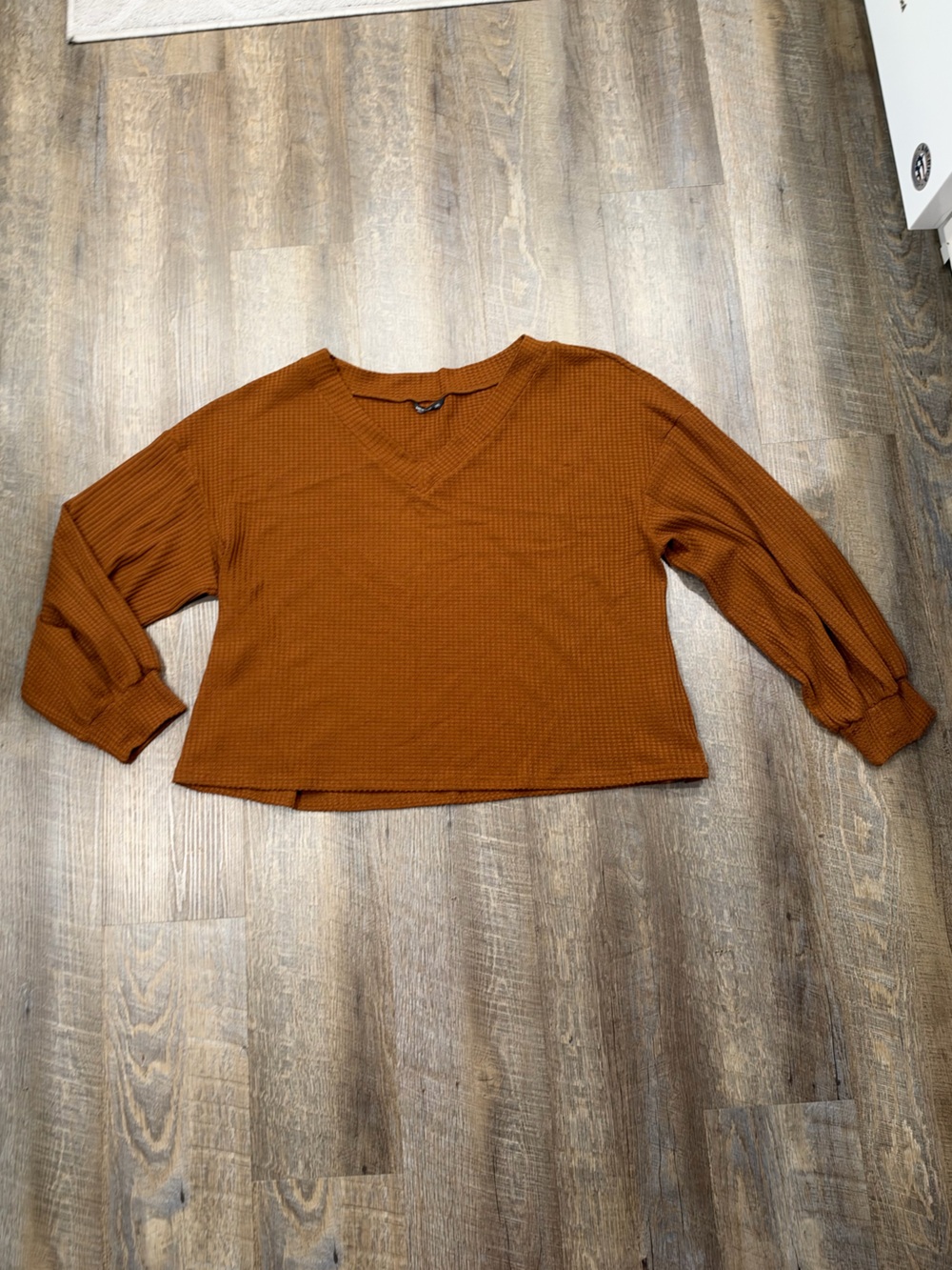 Plus size Rust Waffle-Knit V-Neck Women's Top